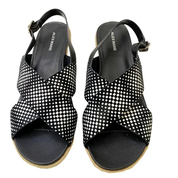Alex Marie Wedge Sandals Size 9.5 Women Navy White Casual Slip On Sling Back Sho - Picture 5 of 8